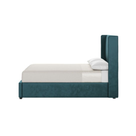 Darcy 4ft6 Double Bed Frame With Modern Smooth Wing Headboard, dirty blue, Leg colour: black - thumbnail 3
