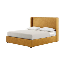 Darcy 6ft Super King Size Bed With Modern Smooth Wing Headboard, mustard, Leg colour: dark oak