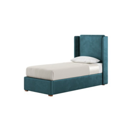Felix 3ft Single Bed Frame With Contemporary Panel Wing Headboard, dirty blue, Leg colour: aveo