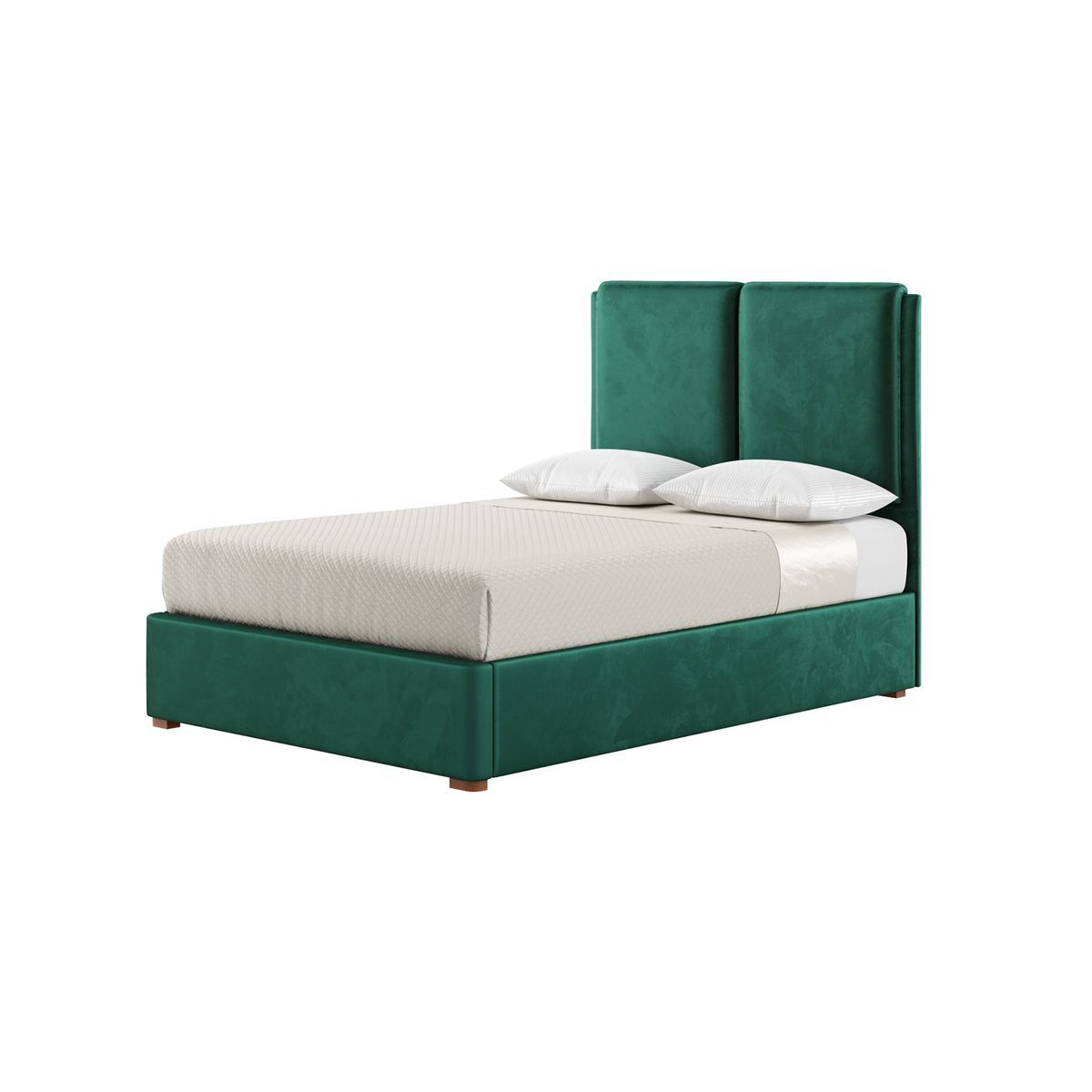 Felix 4ft6 Double Bed Frame With Contemporary Twin Panel Headboard, dark green, Leg colour: aveo - image 1