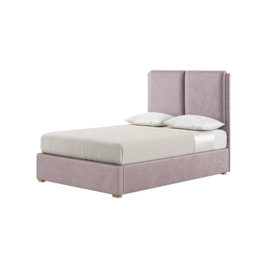 Felix 4ft6 Double Bed Frame With Contemporary Twin Panel Headboard, lilac, Leg colour: like oak - thumbnail 1