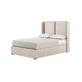 Felix 4ft6 Double Bed Frame With Contemporary Twin Panel Wing Headboard, light beige, Leg colour: aveo - thumbnail 1