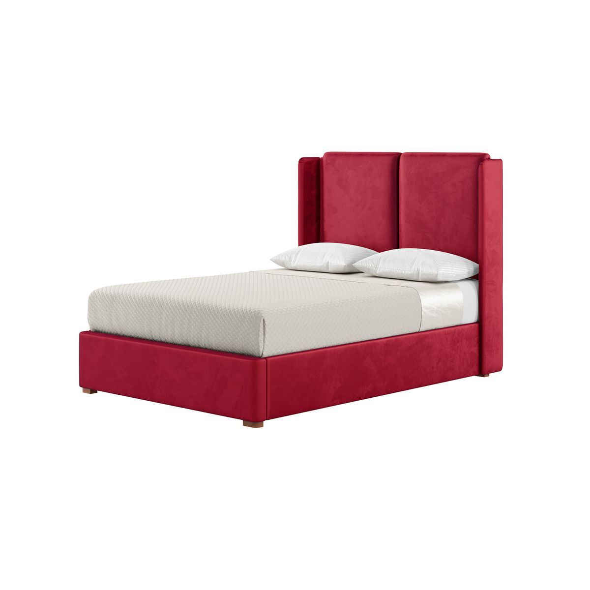 Felix 4ft6 Double Bed Frame With Contemporary Twin Panel Wing Headboard, dark red, Leg colour: aveo - image 1