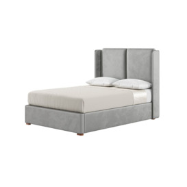 Felix 4ft6 Double Bed Frame With Contemporary Twin Panel Wing Headboard, silver, Leg colour: aveo - thumbnail 1