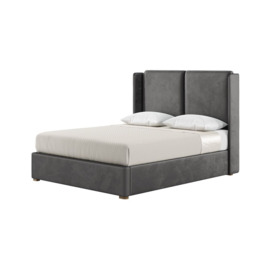 Felix 5ft King Size Bed Frame With Contemporary Twin Panel Wing Headboard, graphite, Leg colour: wax black