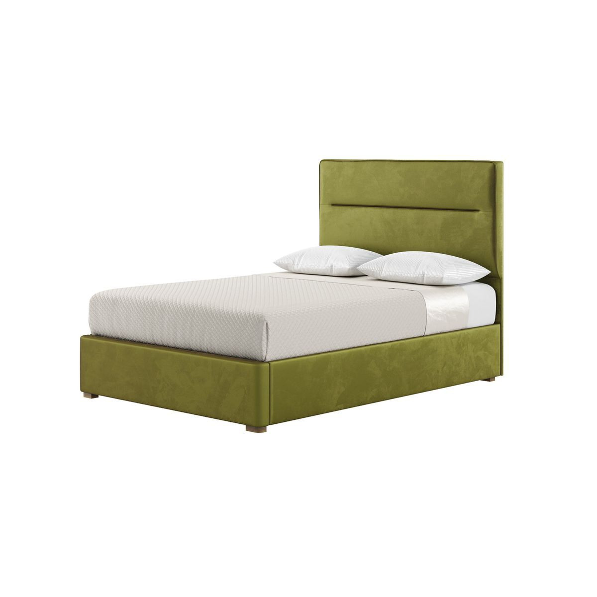 Lewis 4ft6 Double Bed Frame Modern Horizontal Stitch Headboard, olive green, Leg colour: wax black - image 1