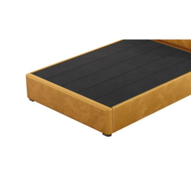 Lewis 4ft6 Double Bed Frame Modern Horizontal Stitch Wing Headboard, mustard, Leg colour: dark oak - thumbnail 2