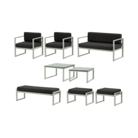 Sunset 8-piece complete garden furniture, black, Leg colour: grey steel