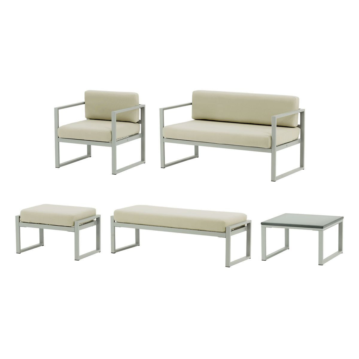 Sunset 5-piece garden furniture set A, cream, Leg colour: grey steel
