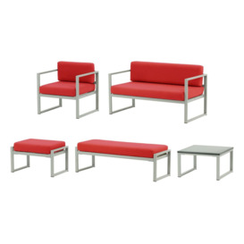 Sunset 5-piece garden furniture set A, red, Leg colour: grey steel