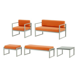 Sunset 5-piece garden furniture set A, orange, Leg colour: grey steel