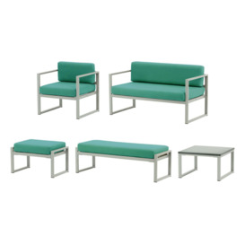 Sunset 5-piece garden furniture set A, turquoise, Leg colour: grey steel