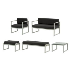 Sunset 5-piece garden furniture set A, black, Leg colour: grey steel