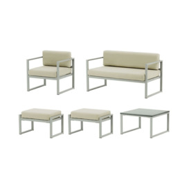 Sunset 5-piece garden furniture set B, cream, Leg colour: grey steel