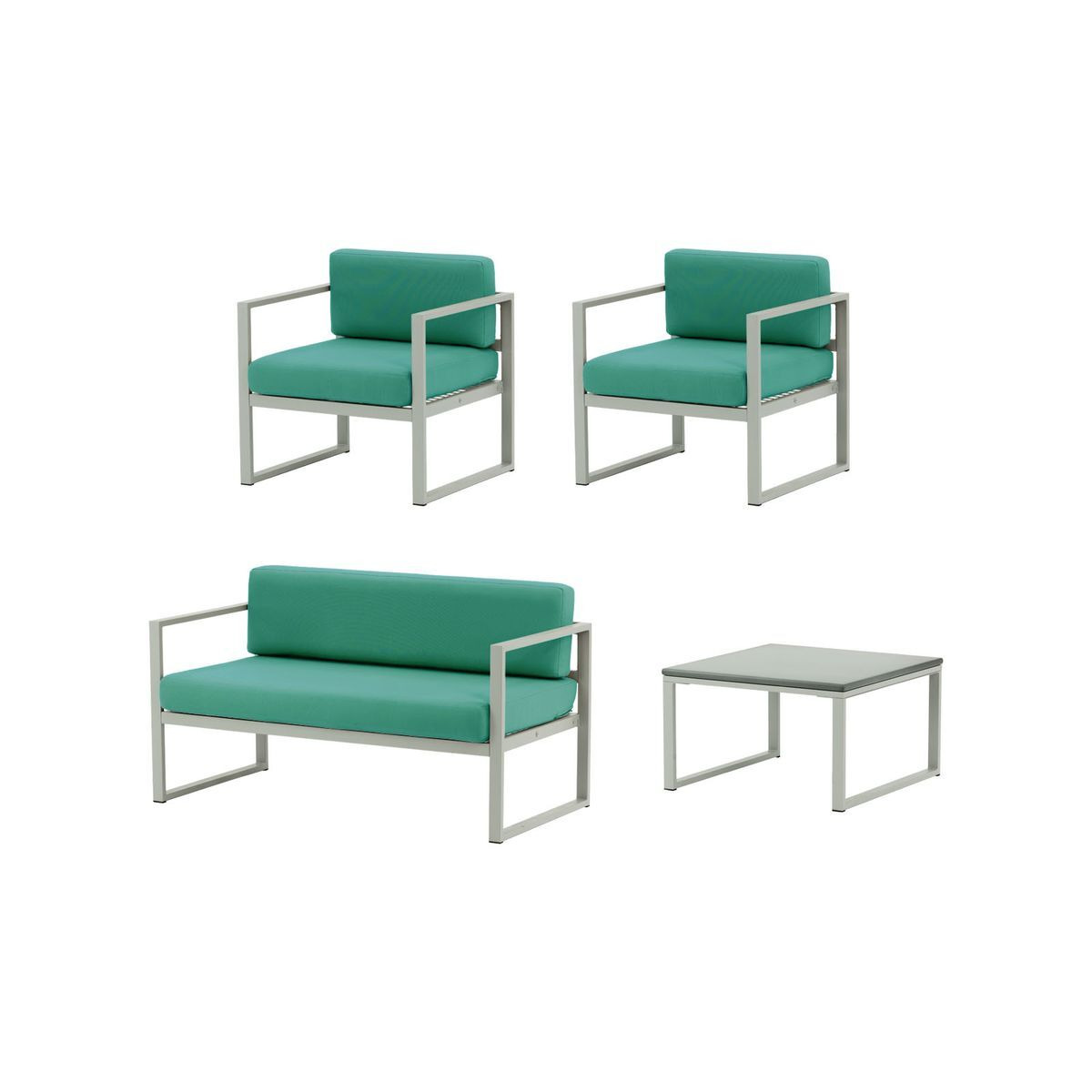 Sunset 4-piece garden furniture set A, turquoise, Leg colour: grey steel
