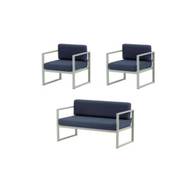Sunset 3-piece garden furniture set A, navy blue, Leg colour: grey steel