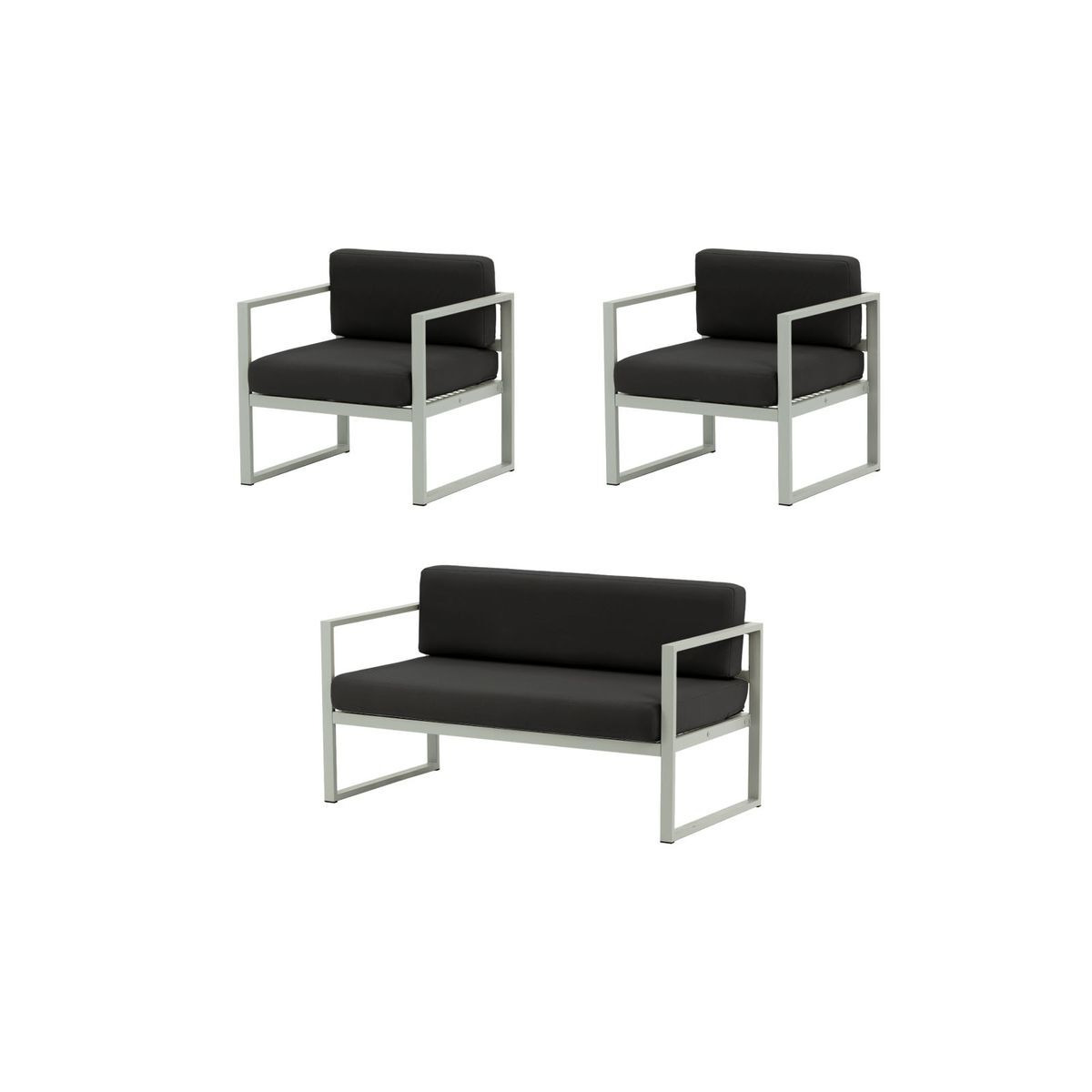 Sunset 3-piece garden furniture set A, black, Leg colour: grey steel