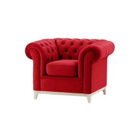 Chesterfield Wood Armchair, dark red, Leg colour: white - thumbnail 3