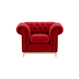Chesterfield Wood Armchair, dark red, Leg colour: white - thumbnail 1