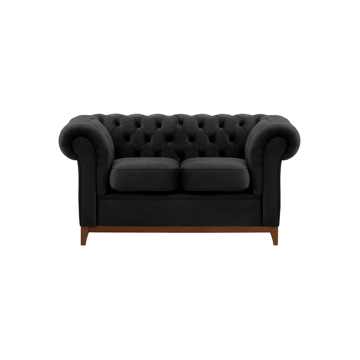 Chesterfield Wood 2-Seater Sofa, black, Leg colour: dark oak - image 1