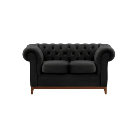 Chesterfield Wood 2-Seater Sofa, black, Leg colour: dark oak