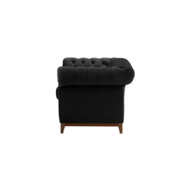 Chesterfield Wood 2-Seater Sofa, black, Leg colour: dark oak - thumbnail 3