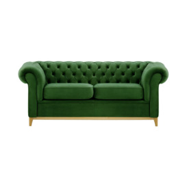 Chesterfield Wood 3-Seater Sofa, dark green, Leg colour: like oak - thumbnail 1