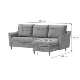 Amour Corner Sofa Bed With Storage, light grey - thumbnail 3