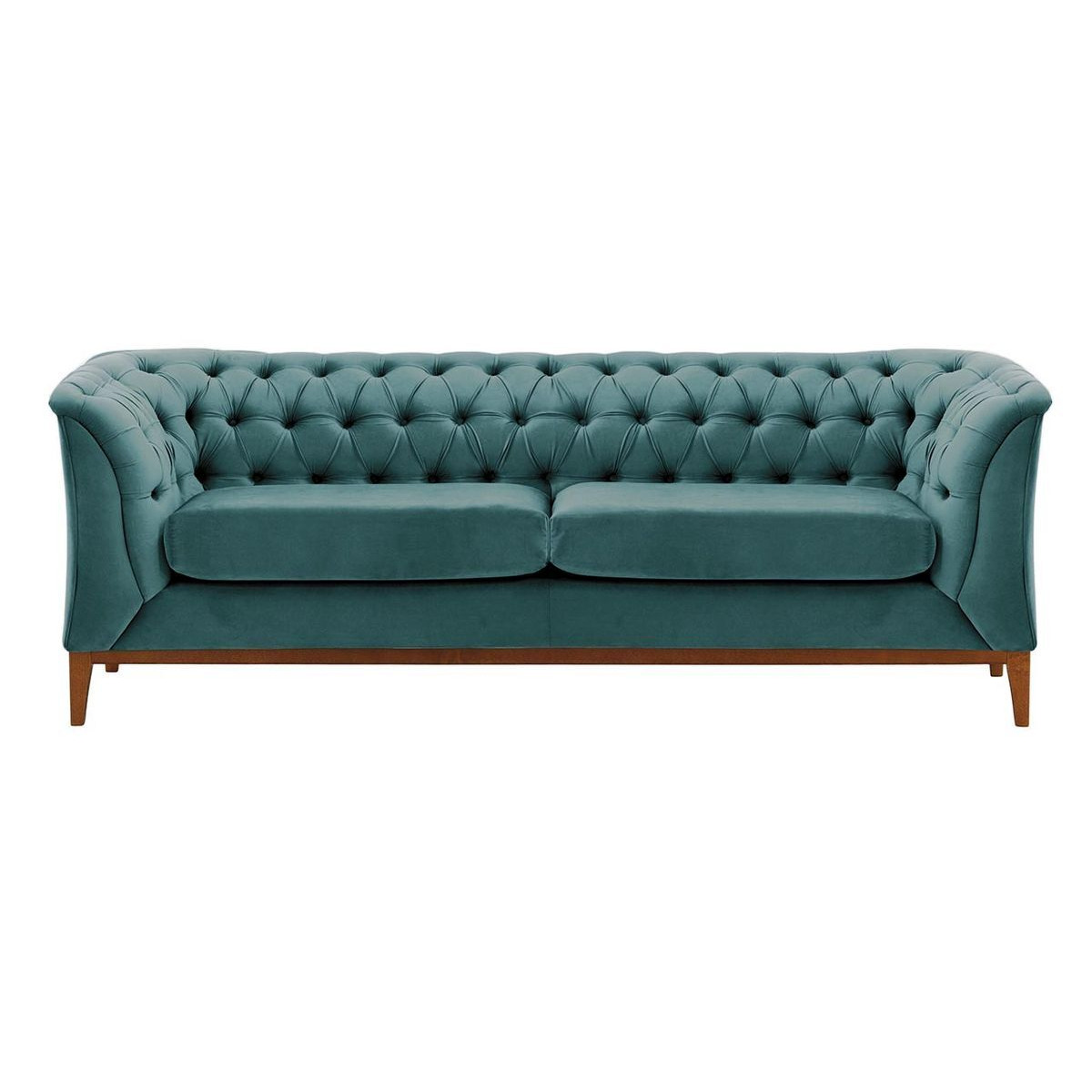 Chesterfield Modern 2,5 Seater Sofa Wood, navy blue, Leg colour: like oak - image 1