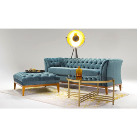 Chesterfield Modern 2,5 Seater Sofa Wood, navy blue, Leg colour: like oak - thumbnail 3