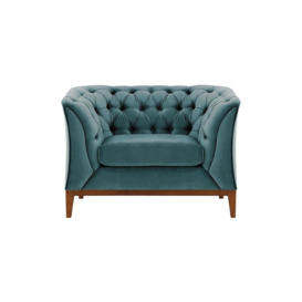 Chesterfield Modern Armchair Wood, navy blue, Leg colour: like oak
