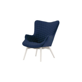 Ducon Velvet Wingback Chair With Stitching, dirty blue, Leg colour: like oak