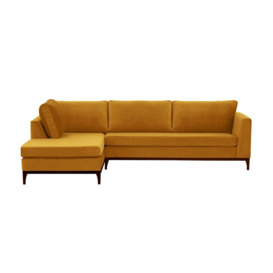 Gosena Wood Left-Hand Corner Sofa, mustard, Leg colour: dark oak