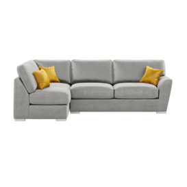 Majestic New Left Hand Corner Sofa with Fitted Back Cushions, silver/mustard