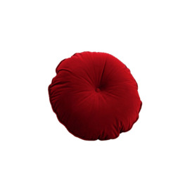 Velvet round single-button cushion, dark red