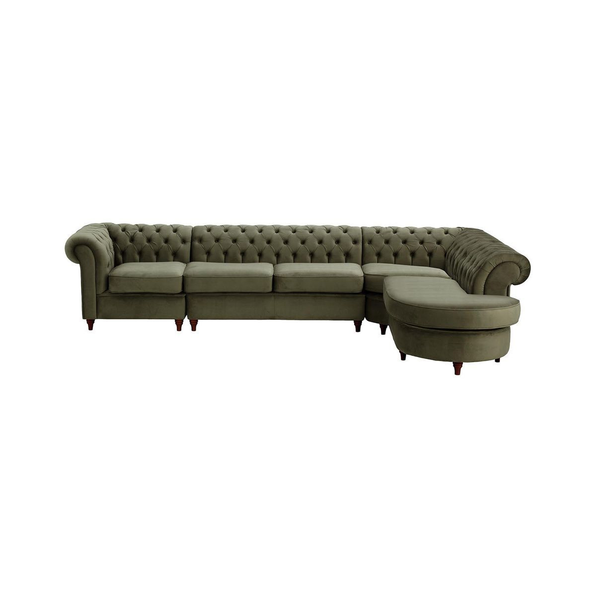 Chesterfield RHF 4-piece Corner Modular Sofa, graphite, Leg colour: dark oak