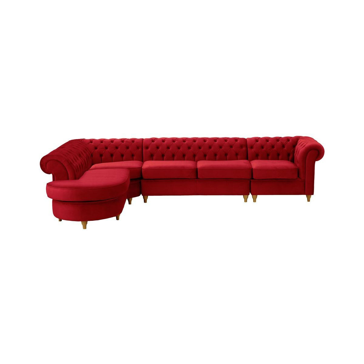 Chesterfield LHF 4-piece Corner Modular Sofa, dark red, Leg colour: like oak
