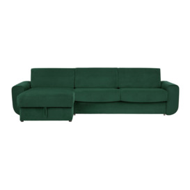 Salsa corner sofa bed with storage, dark green