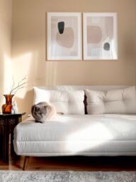 Flic Large Double Sofa Bed - width 142 cm, beige, Leg colour: dark oak - thumbnail 2