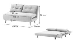 Flic Large Double Sofa Bed - width 142 cm, beige, Leg colour: dark oak - thumbnail 3