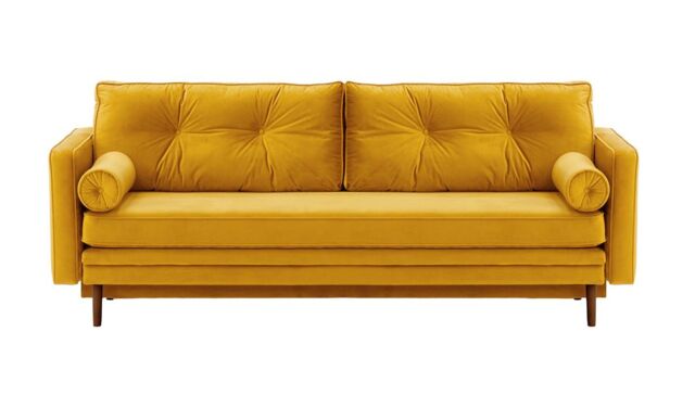 Mossa Sofa Bed with Storage, mustard, Leg colour: dark oak