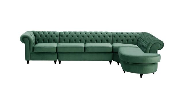 Chesterfield RHF 4-piece Corner Modular Sofa, dirty blue, Leg colour: black