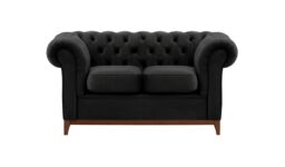Chesterfield Wood 2-Seater Sofa, black, Leg colour: dark oak - thumbnail 1