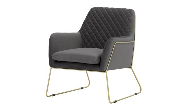 Foxe Metal Frame Armchair with Stitching, graphite, Leg colour: gold metal frame - image 1