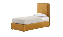 Felix 3ft Single Bed Frame With Contemporary Panel Headboard, mustard, Leg colour: like oak