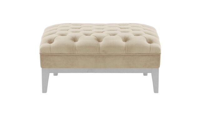 Chesterfield Modern Footstool Wood, light beige, Leg colour: white