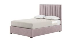 Naomi 4ft6 Double Bed Frame With Fluted Vertical Stitch Headboard, lilac, Leg colour: dark oak - thumbnail 1