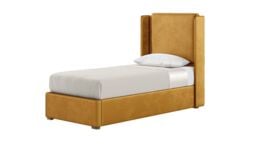 Felix 3ft Single Bed Frame With Contemporary Panel Wing Headboard, mustard, Leg colour: wax black