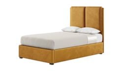 Felix 4ft Small Double Bed Frame With Contemporary Twin Panel Headboard, mustard, Leg colour: black