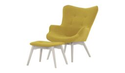 Ducon Wingback Chair + Footstool, yellow, Leg colour: white - thumbnail 1